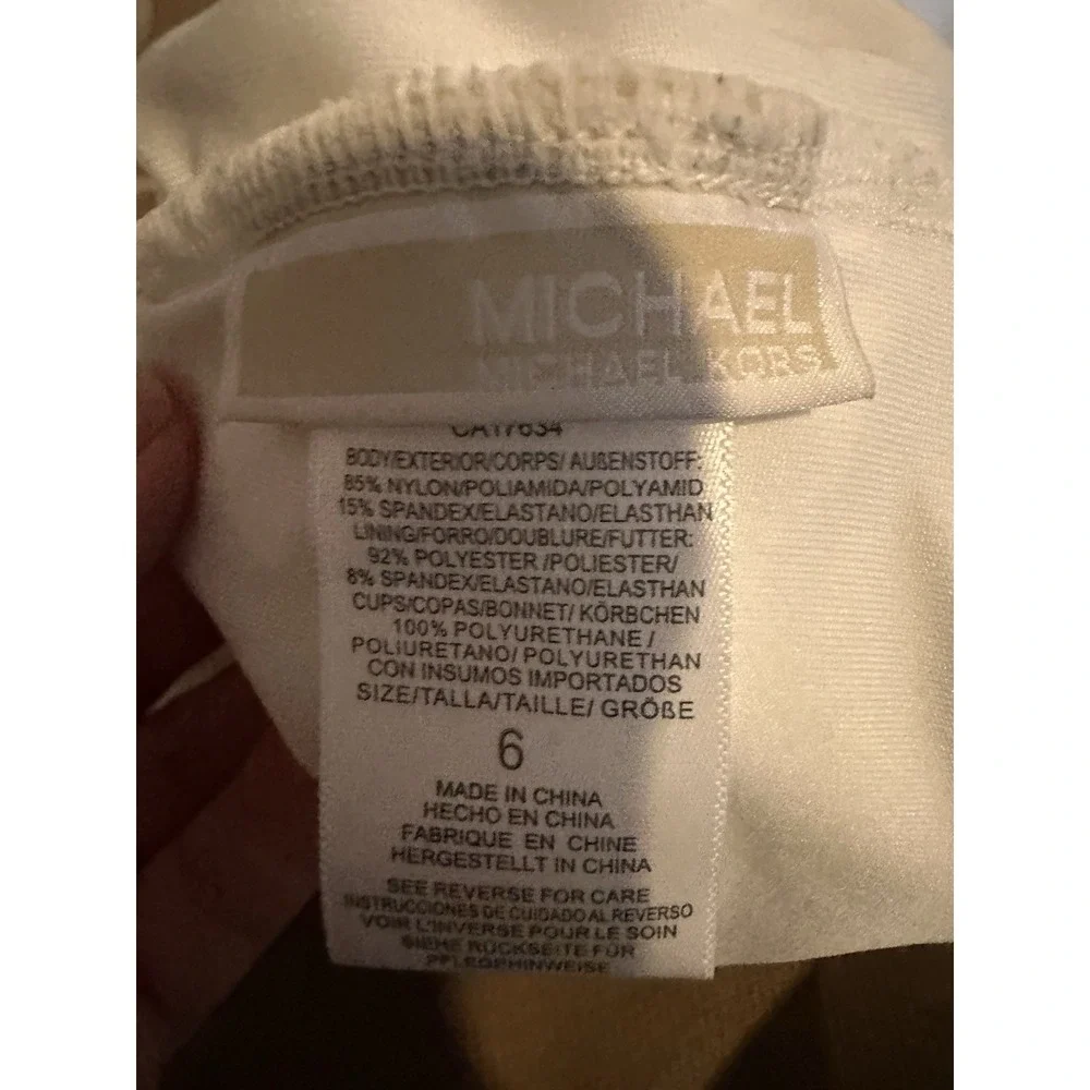 Michael Kors Swimwear Women's Size 6 Solid Logo Ring Shoulder‎ One Piece White